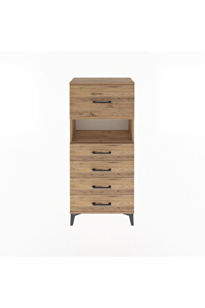 Arges Dolap Tek Raflı 5 Çekmeceli 60x30x134 Çam-Çam