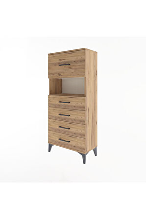 Arges Dolap Tek Raflı 5 Çekmeceli 60x30x134 Çam-Çam