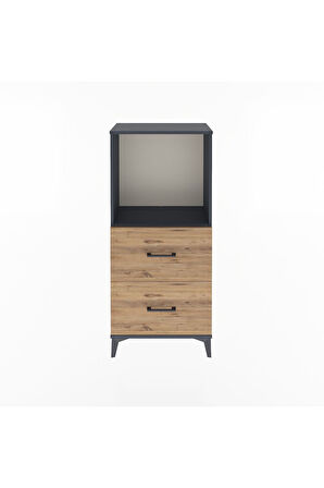 Arges Dolap Tek Raflı 2 Çekmeceli 60x30x134 Antrasit-Çam