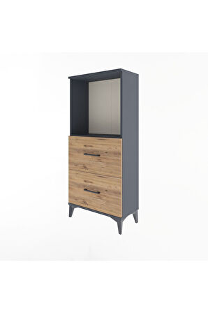 Arges Dolap Tek Raflı 2 Çekmeceli 60x30x134 Antrasit-Çam