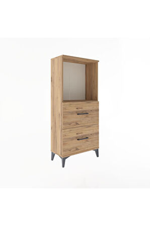Arges Dolap Tek Raflı 2 Çekmeceli 60x30x134 Çam-Çam
