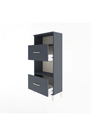 Arges Dolap 2 Raflı 2 Çekmeceli 60x30x134 Antrasit-Antrasit