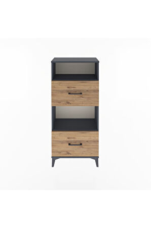 Arges Dolap 2 Raflı 2 Çekmeceli 60x30x134 Antrasit-Çam