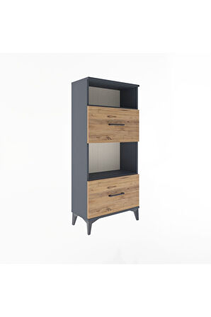 Arges Dolap 2 Raflı 2 Çekmeceli 60x30x134 Antrasit-Çam