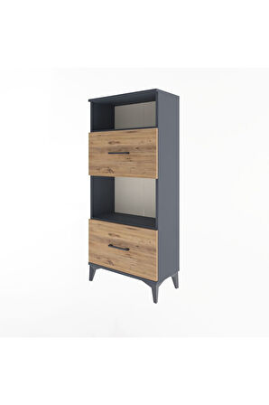 Arges Dolap 2 Raflı 2 Çekmeceli 60x30x134 Antrasit-Çam