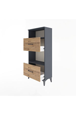 Arges Dolap 2 Raflı 2 Çekmeceli 60x30x134 Antrasit-Çam