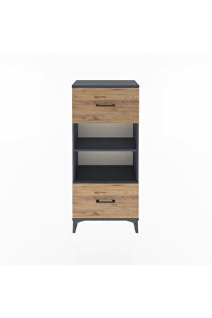 Arges Dolap 2 Raflı 2 Çekmeceli 60x30x134 Antrasit-Çam
