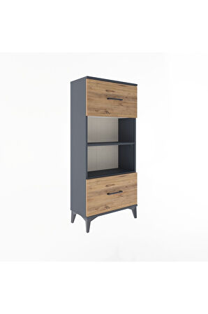 Arges Dolap 2 Raflı 2 Çekmeceli 60x30x134 Antrasit-Çam