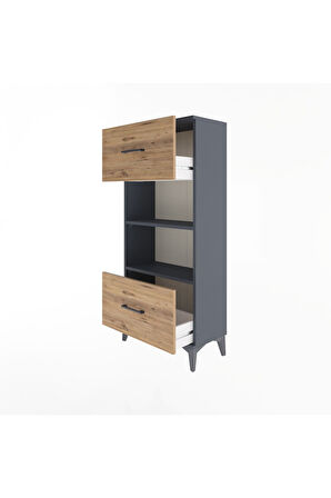 Arges Dolap 2 Raflı 2 Çekmeceli 60x30x134 Antrasit-Çam