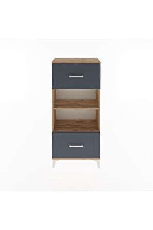 Arges Dolap 2 Raflı 2 Çekmeceli 60x30x134 Çam-Antrasit