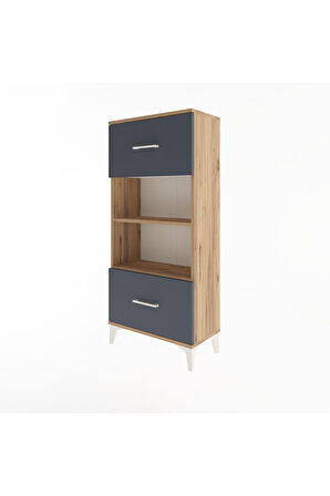 Arges Dolap 2 Raflı 2 Çekmeceli 60x30x134 Çam-Antrasit