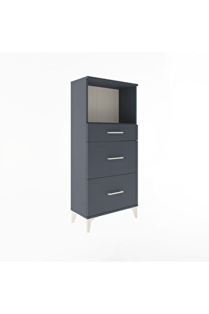 Arges Dolap Tek Raflı 3 Çekmeceli 60x30x134 Antrasit-Antrasit