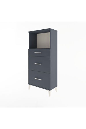 Arges Dolap Tek Raflı 3 Çekmeceli 60x30x134 Antrasit-Antrasit