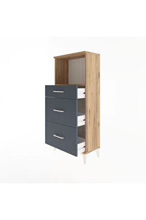 Arges Dolap Tek Raflı 3 Çekmeceli 60x30x134 Çam-Antrasit