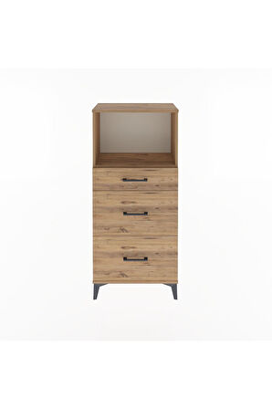 Arges Dolap Tek Raflı 3 Çekmeceli 60x30x134 Çam-Çam