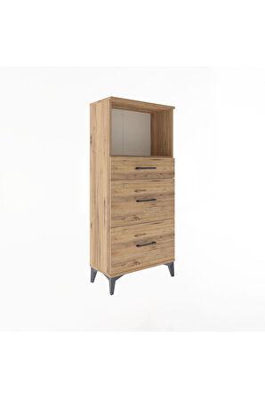 Arges Dolap Tek Raflı 3 Çekmeceli 60x30x134 Çam-Çam