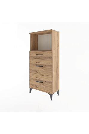 Arges Dolap Tek Raflı 3 Çekmeceli 60x30x134 Çam-Çam