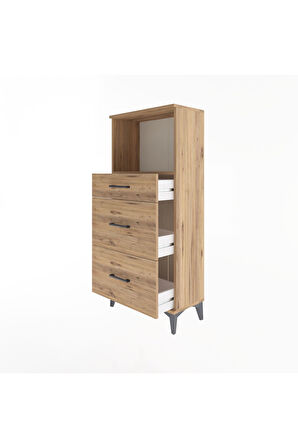 Arges Dolap Tek Raflı 3 Çekmeceli 60x30x134 Çam-Çam