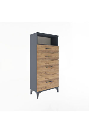 Arges Dolap Tek Raflı 4 Çekmeceli 60x30x134 Antrasit-Çam
