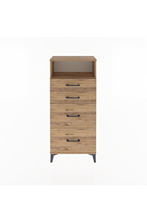 Arges Dolap Tek Raflı 4 Çekmeceli 60x30x134 Çam-Çam