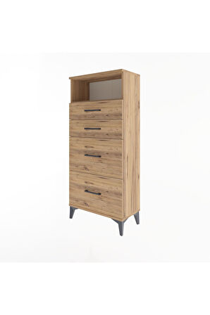 Arges Dolap Tek Raflı 4 Çekmeceli 60x30x134 Çam-Çam