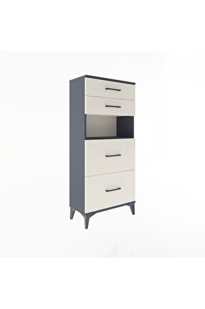 Arges Dolap Tek Raflı 4 Çekmeceli 60x30x134 Antrasit-Aytaşı