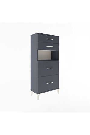 Arges Dolap Tek Raflı 4 Çekmeceli 60x30x134 Antrasit-Antrasit