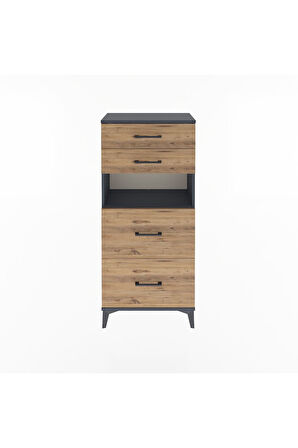Arges Dolap Tek Raflı 4 Çekmeceli 60x30x134 Antrasit-Çam