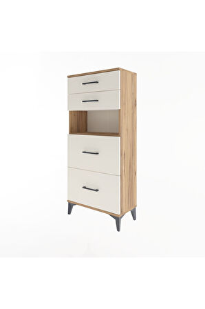 Arges Dolap Tek Raflı 4 Çekmeceli 60x30x134 Çam-Aytaşı