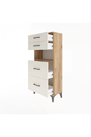 Arges Dolap Tek Raflı 4 Çekmeceli 60x30x134 Çam-Aytaşı