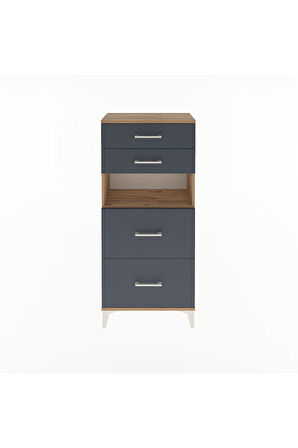 Arges Dolap Tek Raflı 4 Çekmeceli 60x30x134 Çam-Antrasit