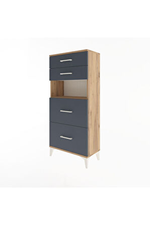 Arges Dolap Tek Raflı 4 Çekmeceli 60x30x134 Çam-Antrasit