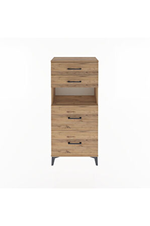 Arges Dolap Tek Raflı 4 Çekmeceli 60x30x134 Çam-Çam