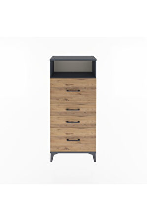Arges Dolap Tek Raflı 4 Çekmeceli 60x30x134 Antrasit-Çam