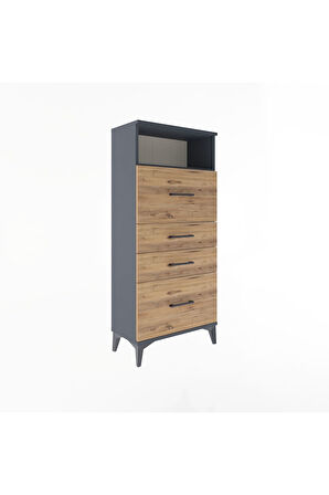 Arges Dolap Tek Raflı 4 Çekmeceli 60x30x134 Antrasit-Çam