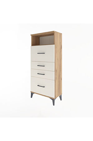 Arges Dolap Tek Raflı 4 Çekmeceli 60x30x134 Çam-Aytaşı