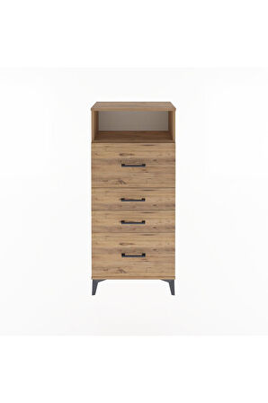 Arges Dolap Tek Raflı 4 Çekmeceli 60x30x134 Çam-Çam