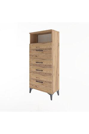 Arges Dolap Tek Raflı 4 Çekmeceli 60x30x134 Çam-Çam