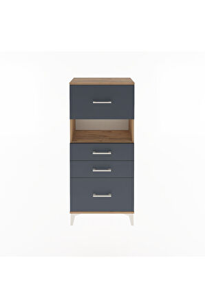 Arges Dolap Tek Raflı 4 Çekmeceli 60x30x134 Çam-Antrasit