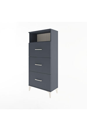 Arges Dolap Tek Raflı 3 Çekmeceli 60x30x134 Antrasit-Antrasit