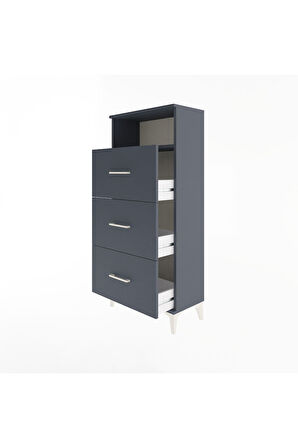 Arges Dolap Tek Raflı 3 Çekmeceli 60x30x134 Antrasit-Antrasit