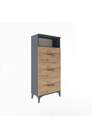 Arges Dolap Tek Raflı 3 Çekmeceli 60x30x134 Antrasit-Çam
