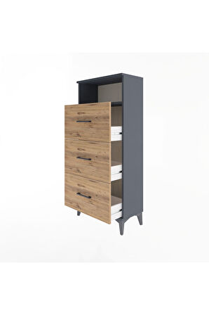 Arges Dolap Tek Raflı 3 Çekmeceli 60x30x134 Antrasit-Çam