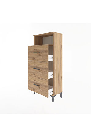 Arges Dolap Tek Raflı 3 Çekmeceli 60x30x134 Çam-Çam