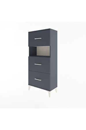 Arges Dolap Tek Raflı 3 Çekmeceli 60x30x134 Antrasit-Antrasit