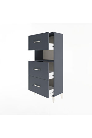 Arges Dolap Tek Raflı 3 Çekmeceli 60x30x134 Antrasit-Antrasit