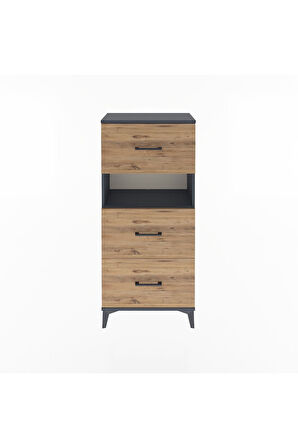 Arges Dolap Tek Raflı 3 Çekmeceli 60x30x134 Antrasit-Çam