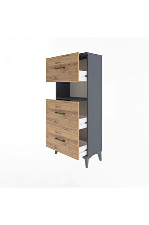 Arges Dolap Tek Raflı 3 Çekmeceli 60x30x134 Antrasit-Çam