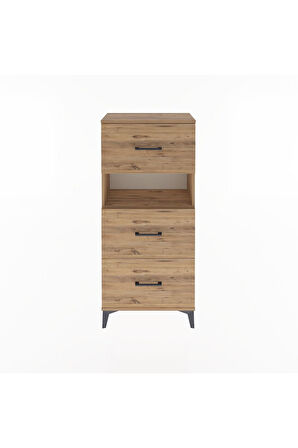Arges Dolap Tek Raflı 3 Çekmeceli 60x30x134 Çam-Çam