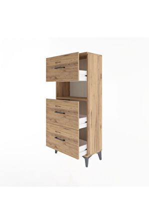 Arges Dolap Tek Raflı 3 Çekmeceli 60x30x134 Çam-Çam